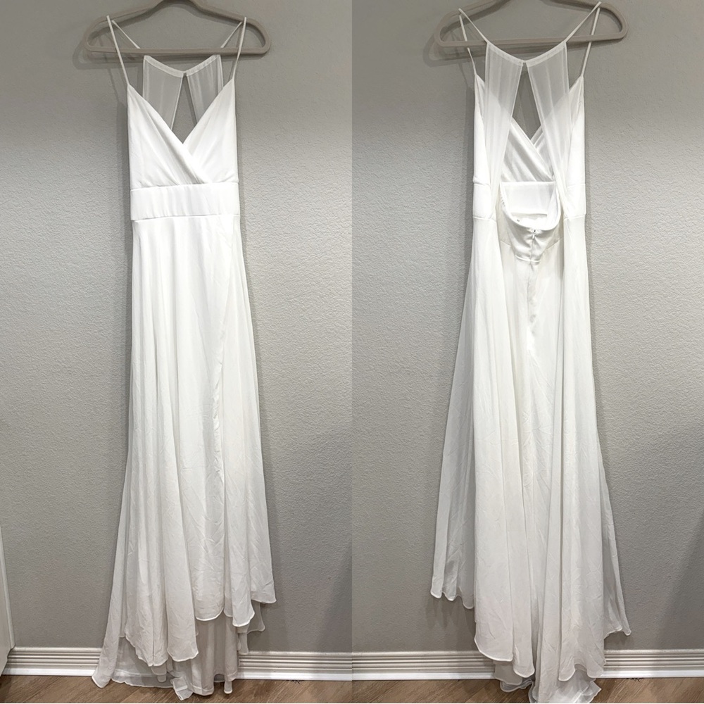 EUC! Lulus Romantic Inspiration White Sleeveless Faux-Wrap Maxi Dress - Picture 4 of 7